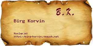Birg Korvin névjegykártya